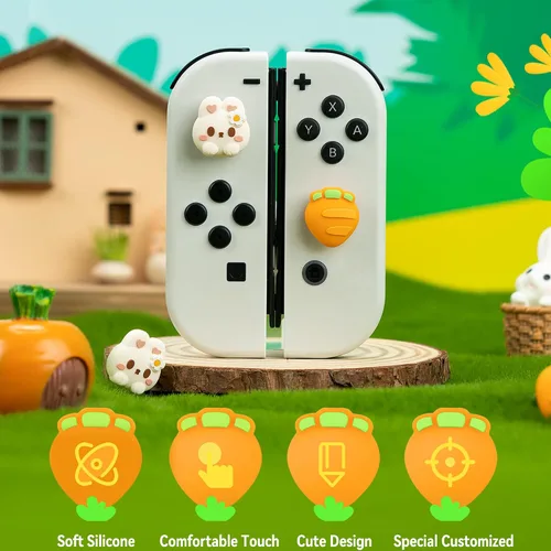 Vista 2 de GeekShare Lindas tapas de silicona Joycon con agarre para pulgar, cubierta de joystick compatible con Nintendo SwitchOLEDSwitch Lite, 4