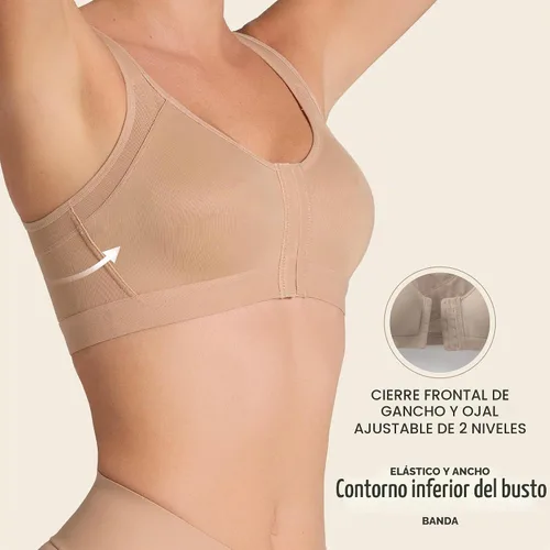 Vista 3 de Leonisa Multi-Funcional – Brasier Corrector de Postura, Sin Aro, Cierre Frontal para Mujeres, Cobertura Completa 801 - Beige dorado