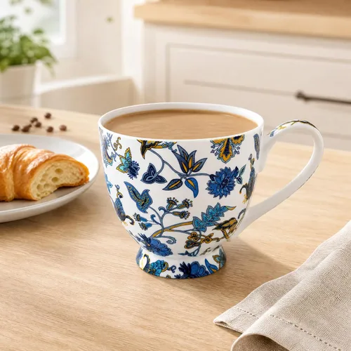 Vista 6 de Tazas florales de porcelana de hueso de 16 onzas, elegante taza de té y café floral, apta para microondas y lavavajillas, perfecta para café, té
