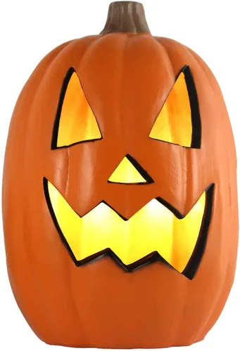 Vista 9 de iHomegarden Halloween Linterna de calabaza – Farol iluminado Jack O – Farol de calabaza preiluminado Forma de campana de 12 pulgadas.