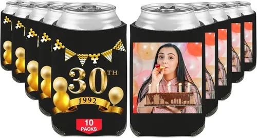 Vista 74 de Fundas enfriadoras de latas de cumpleaños, soporte personalizado para botellas de cerveza a granel con nombre de foto, suministros para fiestas