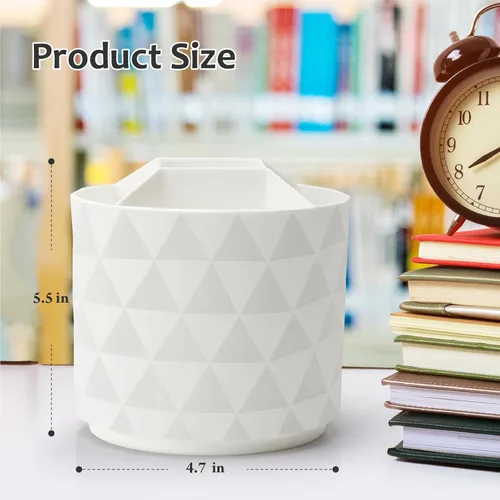 Vista 3 de Organizador de escritorio Nuozme, soportes giratorios de 360 grados para bolígrafos y lápices, organizador de bolígrafos con patrón de diamante y 5