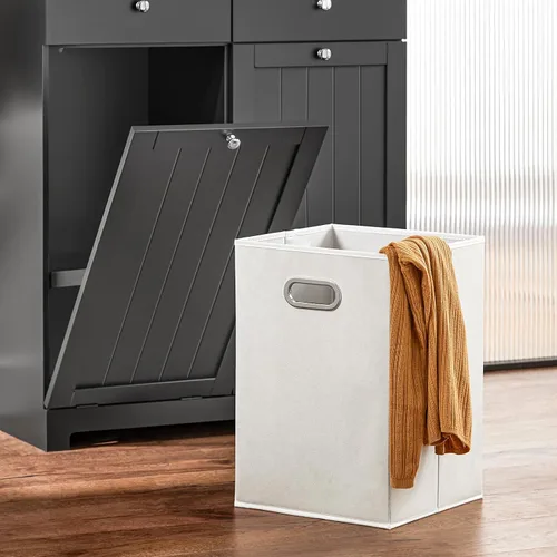 Vista 6 de Haotian Armario de Lavandería Inclinable para Baño Organizador de Cesto Oculto con Cestas Dobles y Cajones Unidad de Almacenamiento Cofre