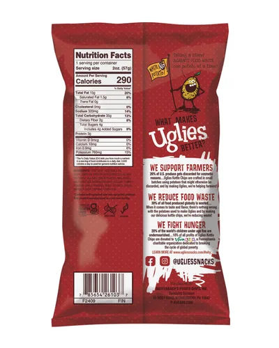 Vista 2 de UGLIES Patatas fritas cocidas en hervidor de agua, aperitivos sin gluten, patatas fritas Kosher, aperitivos sin OMG para niños u oficina, bolsas