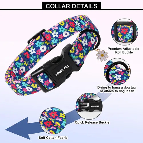 Vista 45 de Aring Pet Collar de algodón, ligero y ajustable, con hebilla de liberación rápida, para perros pequeños, medianos y grandes, para cachorros, S, Hoja