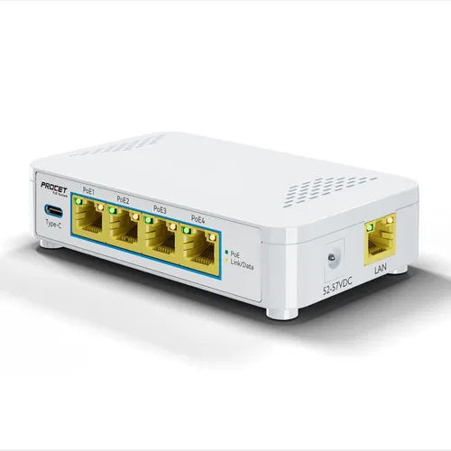 Vista 7 de Conmutador PoE de 5 puertos EN-S4P1C - 4 puertos PoE+ y 1 USB-C, conmutador de red no administrado