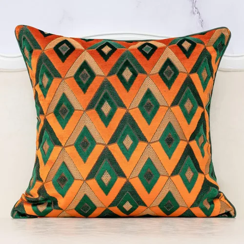 Vista 18 de Alerfa Funda de cojín cuadrada de terciopelo con bordado geométrico a cuadros, funda de almohada decorativa moderna de lujo para sofá, sala