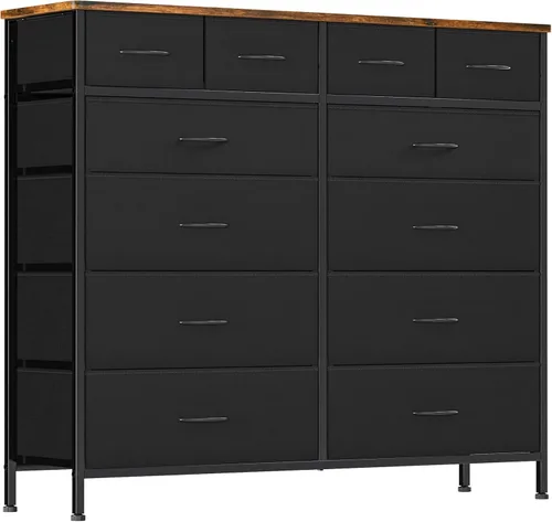 Vista 13 de VASICAR Cómoda grande para dormitorio con 12 cajones profundos, cómoda de tela alta, cómoda para armario, guardería, sala de estar, lavandería Negro