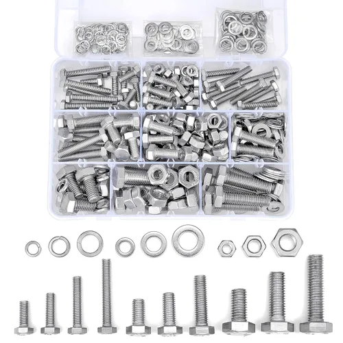 Vista 7 de Juego de 164 tuercas hexagonales M6/M8/M10, tornillos largos de acero inoxidable 304 Kit completo de tornillos métricos, sujetadores de acero