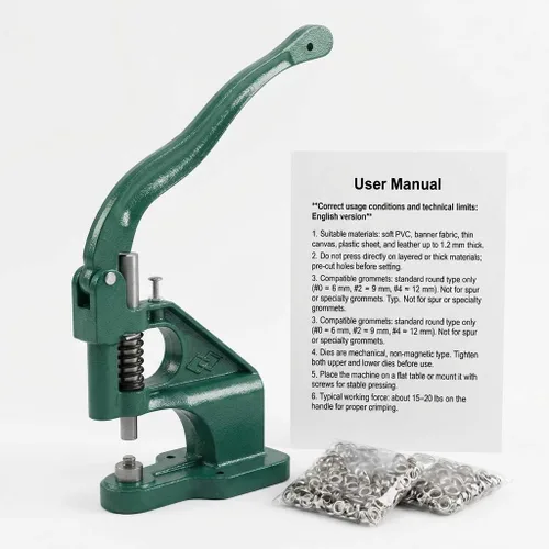 Vista 7 de QWORK - Kit de herramientas de perforación de ojales resistentes con 3 troqueles y 1500 ojales plateados