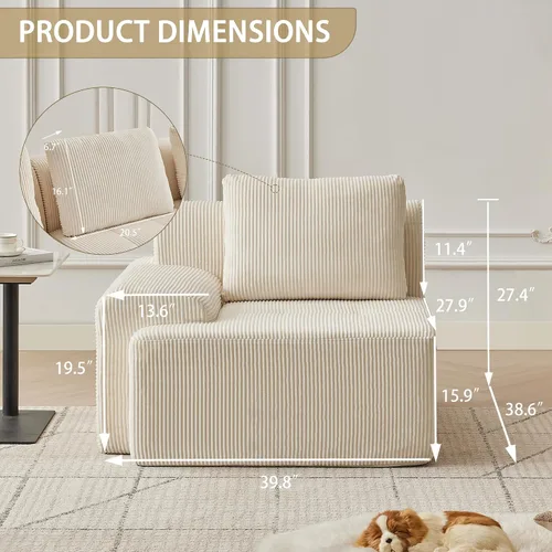 Vista 59 de Sofá modular modular con otomana móvil, sofá de asiento profundo con almohadas, cómodo sofá modular de nube para sala de estar, dormitorio y Blanco