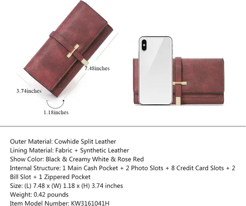 Vista 3 de CLUCI Cartera de cuero para mujer, diseño delgado, triple, tarjetero para tarjetas de crédito, Classic