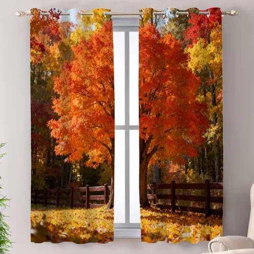 Vista 49 de Shrahala Orange Autumn Autumn Blackout Curtain Tiers, Fall Kitchen Valance Light Blocking Tier Drapes with Rod Pocket, 2 Pack 26 X 24 in
