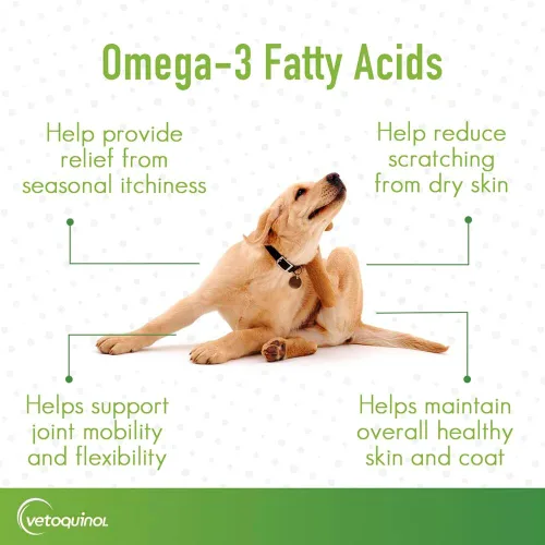Vista 4 de Vetoquinol Suplemento líquido de triglicéridos Omega 3 para perros y gatos, suplemento de aceite de pescado líquido con EPA y DHA, promueve la piel