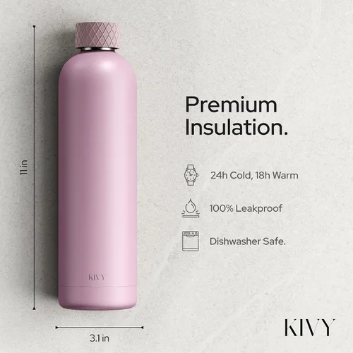 Vista 3 de [Usado] KIVY Botella de agua aislada de acero inoxidable de 32 onzas Botella de agua delgada para viajes, automóvil, gimnasio, portavasos