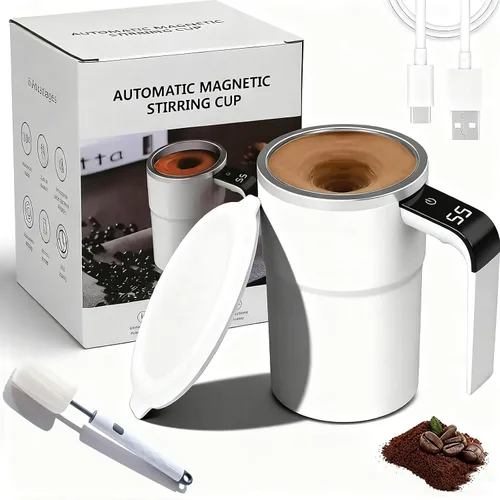 Vista 10 de SpinBrew - Taza de café magnética de agitación automática con pantalla de temperatura, vaso de café eléctrico de acero inoxidable automezclable