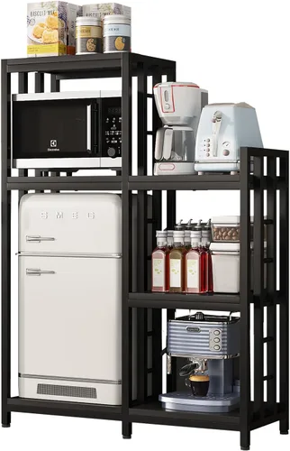 Vista 8 de Soporte para microondas de 6 niveles, estante independiente para hornear de cocina, estante de altura ajustable, estante para especias, mini nevera