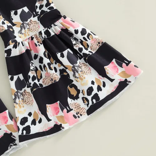 Vista 49 de fhutpw Conjunto de camiseta de manga corta con estampado de vaca y pantalones acampanados de dibujos animados para niñas