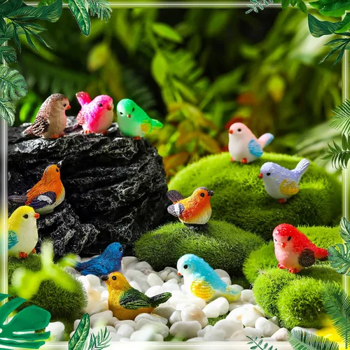 Vista 3 de Wenqik 50 piezas de mini figuras de pájaros de resina en miniatura, figuras de pájaros pequeños, animales realistas para terrario de hadas
