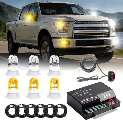 Vista 12 de Kit de luces estroboscópicas de emergencia escondidas, 4 bombillas HID, 13 patrones intermitentes, cable de 16 pies con controlador de faros
