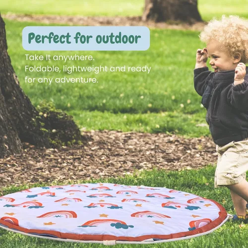 Vista 7 de Alfombra de juego para bebés y bolsa de almacenamiento de juguetes – Alfombra plegable 2 en 1 y organizador para bebés y niños pequeños – Suave,