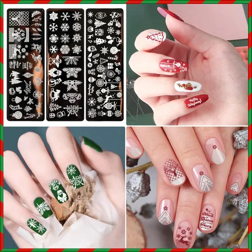 Vista 5 de JUNEBRUSHS 10 unidades de placas de estampado de uñas de Navidad con placas