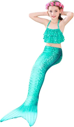 Vista 2 de Fishtailfun Traje de baño de sirena para cosplay sirena para nadar para niñas conjunto de bikini de princesa