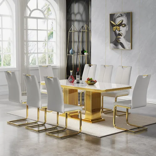 Vista 63 de 5 Piece Black Marble Dining Table Set for 4, Modern Faux Marble Kitchen Dining Room Tables with 4 Leather Chairs Set, 68.11" Luxury Rectangular