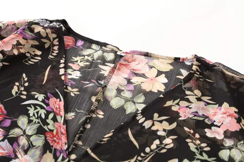Vista 3 de olrain - Cárdigan estilo kimono holgado y traslúcido, de gasa, con estampado floral, para mujer