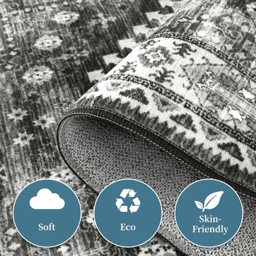 Vista 4 de FairOnly Alfombra bohemia lavable de 2 x 6 pies, estilo vintage, envejecida, tribal, antideslizante, no desprende pelusa, suave, plegable, alfombra