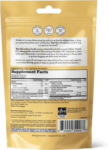 Vista 3 de Winged Rise Up Gummies I B12 for Energy Sabor a piña (14 unidades)