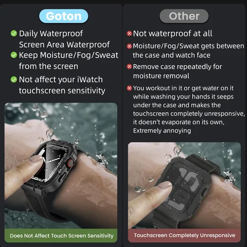 Vista 2 de Goton Estuche impermeable 3 en 1 con correa para Apple Watch con protector de pantalla de vidrio templado incorporado de 40 mm, cubierta frontal
