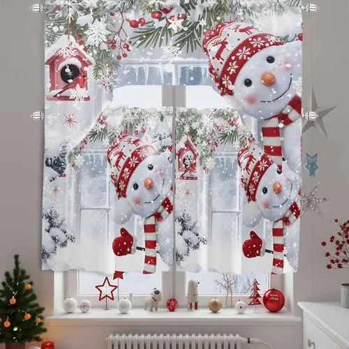 Vista 13 de Muñeco de nieve de Navidad, cenefa de cocina, cenefa con bolsillo para barra, paneles de cortina para dormitorio, sala de estar, baño, cafetería