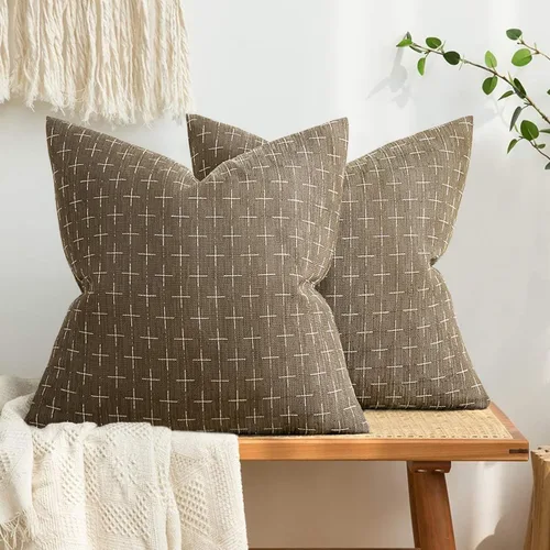 Vista 20 de MIULEE - Juego de 2 fundas de almohada decorativas de lino de arpillera, modernas, estilo campestre, rústicas, tejidas, con textura, para sofá, Gris