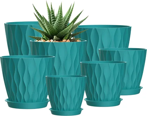 Vista 12 de Macetas SQKH de 4 pulgadas, juego de 6 macetas de interior, macetas con agujeros de drenaje y bandejas para orquídeas, violetas, suculentas, hierbas