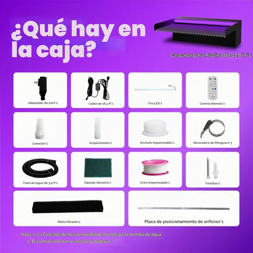 Vista 2 de Pamopamo Cascada Vertedero para Piscina de Acero Inoxidable Fuente de Estanque, Fuentes Negras para Exteriores con Control por APP y LED Coloridos