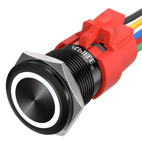 Vista 12 de APIELE Interruptor momentáneo de botón de encendido y apagado de 0.748 in de aleación de aluminio con cabezal de ojo de ángel LED de 12 V