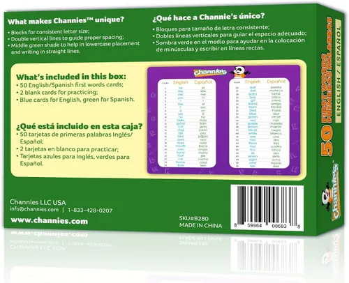Vista 6 de Channie's Visual Dry Erase 50 primeras tarjetas flash en español/inglés, rastreo, práctica, escritura, tarjetas flash todo en uno, tamaño 5.5 x 4.25