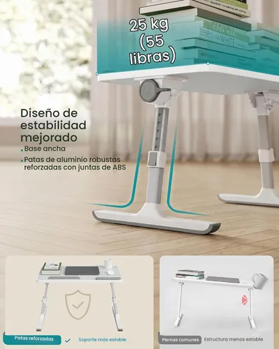 Vista 6 de SONGMICS Escritorio de cama para laptop, escritorio de regazo ajustable Gris