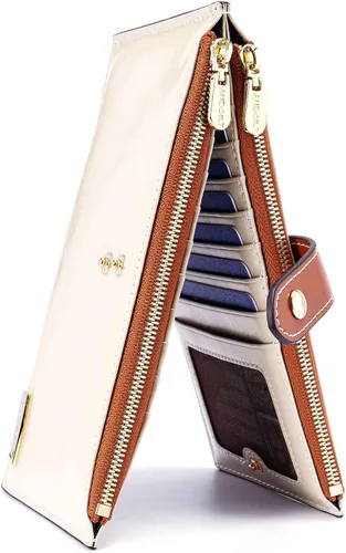 Vista 22 de ANDOILT - Cartera de cuero genuino para mujer con bloqueo RFID para tarjeta de crédito con cremallera