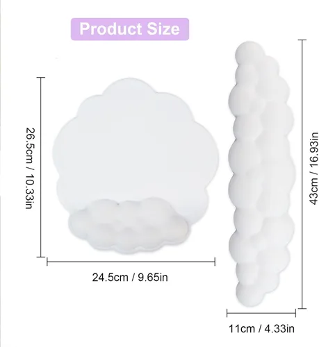 Vista 5 de Cloud - Juego de reposamuñecas para teclado y alfombrilla para mouse con reposamuñecas ergonómico, lindo soporte para reposamuñecas de espuma Blanco
