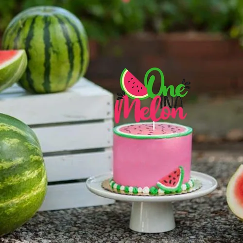 Vista 5 de Decoración para pastel de sandía con purpurina One in a Melon, decoración de fiesta infantil con temática de sandía, suministros de fiesta para baby