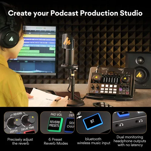 Vista 8 de Interfaz de audio con micrófono de condensador XLR y equipo de podcast de micrófono de estudio-MAONO-MaonoCaster-todo en uno - con preamplificador