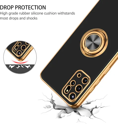 Vista 8 de DUEDUE Funda para Samsung Galaxy S20 Plus con soporte de anillo, rotación de 360 grados, dedo magnético para coche, TPU suave, delgada, funda Negro