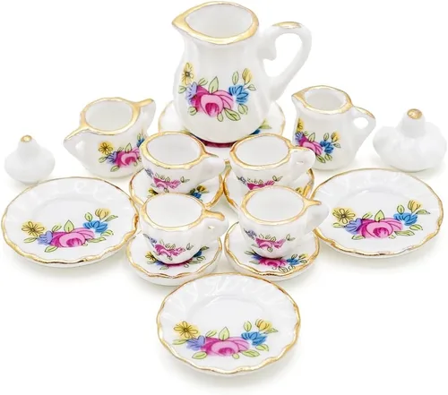 Vista 13 de Odoria 1:12 Miniatura 15pcs porcelana azul Chintz taza de té Set (azul)