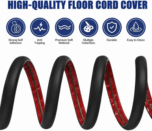 Vista 3 de Cubierta autoadhesiva para cables de suelo, gestión de cables de 3.3 pies, protector de tira de extensión para cables, evita tropiezos de cables