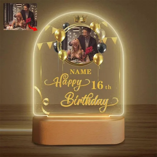 Vista 12 de Regalos de cumpleaños personalizados, lámpara de luz nocturna LED acrílica, placa de bola de cristal, nombre de foto personalizado, regalos
