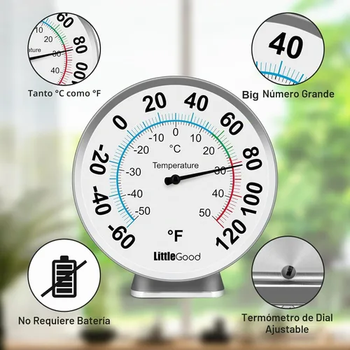 Vista 8 de Termómetro analógico de 5 pulgadas para interiores y exteriores, termómetro analógico para actualización de temperatura, termómetros de pared