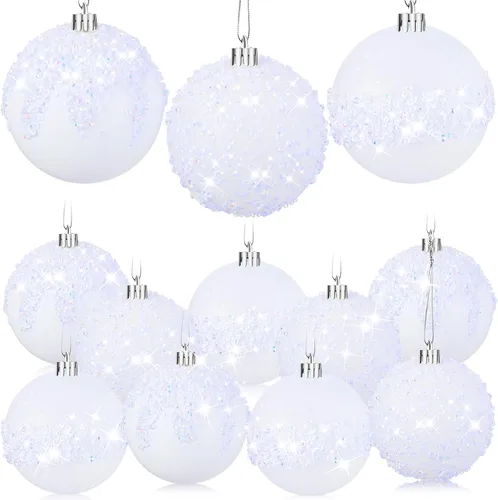 Vista 9 de Syhood 12 adornos de bolas de Navidad con purpurina y lentejuelas con diamantes de imitación, decoraciones de Navidad para colgar en árboles