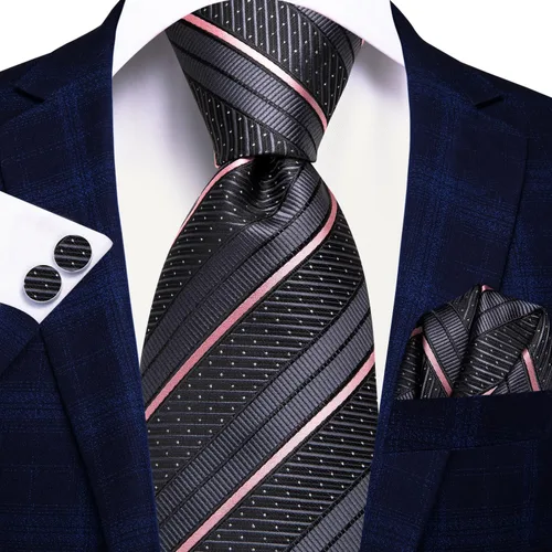 Vista 196 de Hi-Tie Corbatas de seda para hombre, diseño de cachemira a rayas, con bolsillo, gemelos cuadrados, conjunto formal de negocios